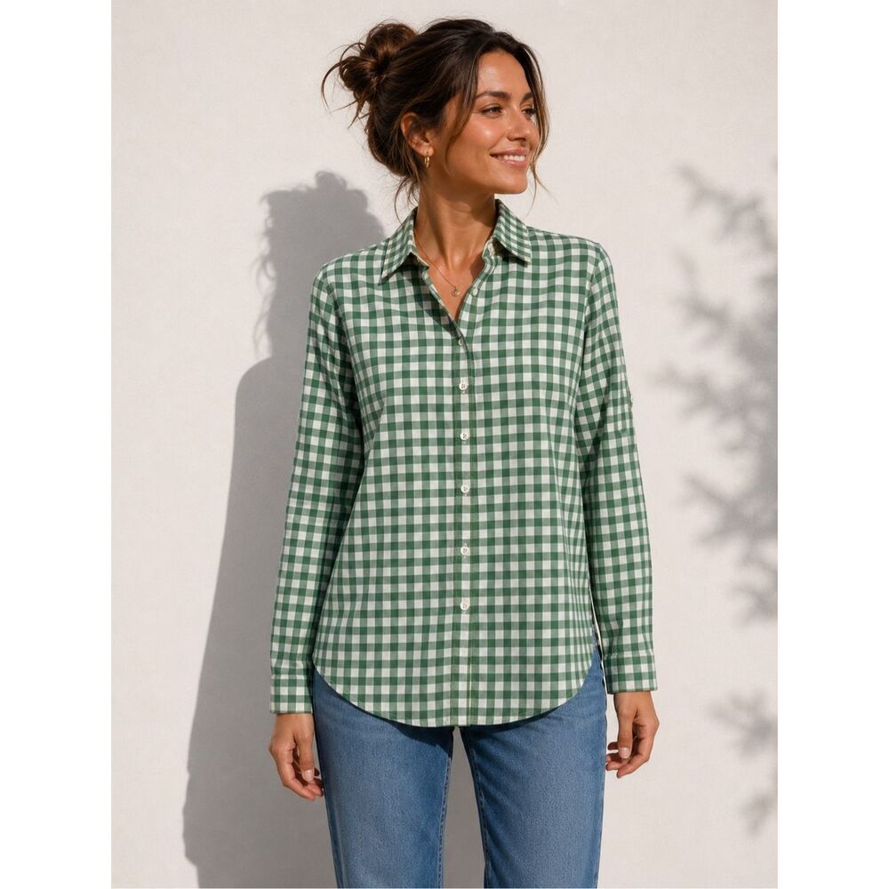 NWOT Wallmann Austria Green Gingham Cotton Button Up Shirt Womens EU 38 /US M